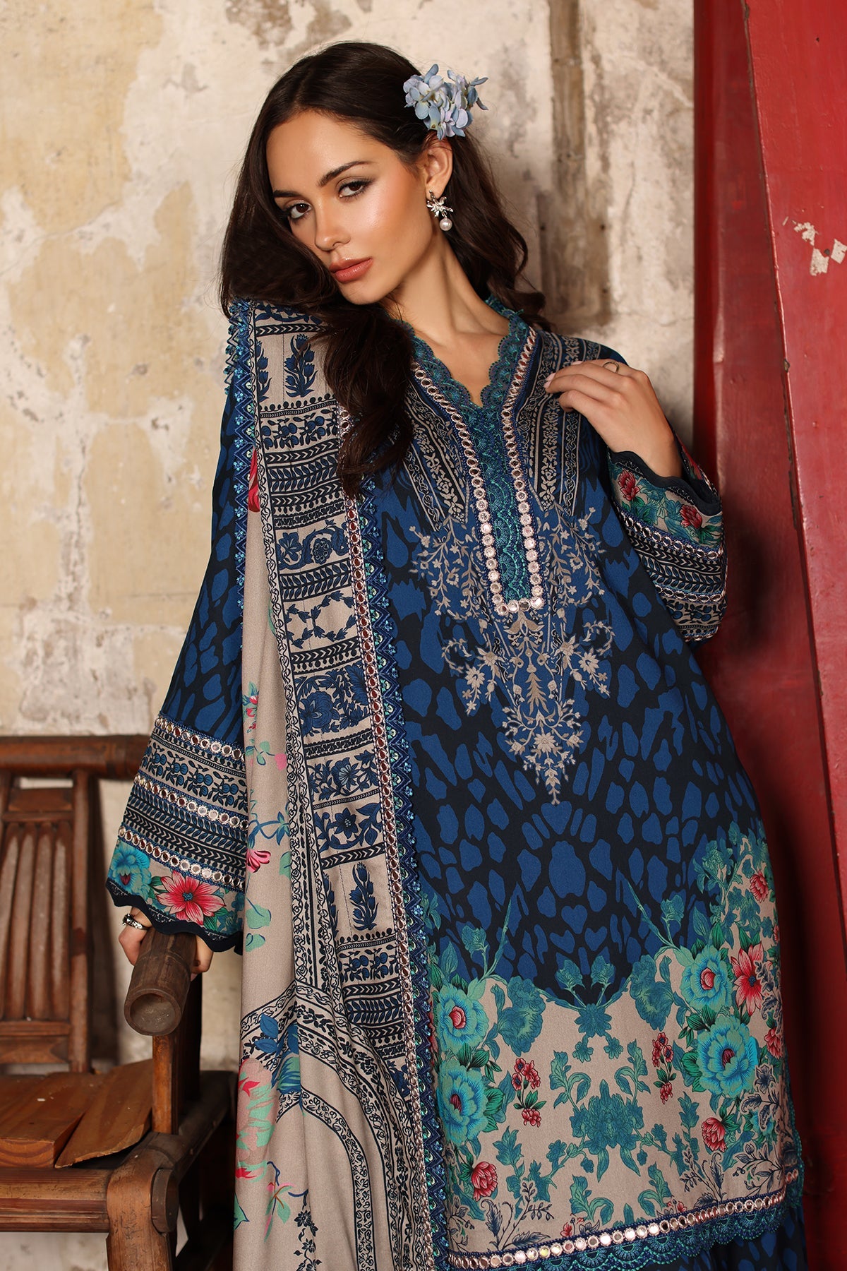 3-PC Stitched Embroidered Linen Collection  ANW7-09P