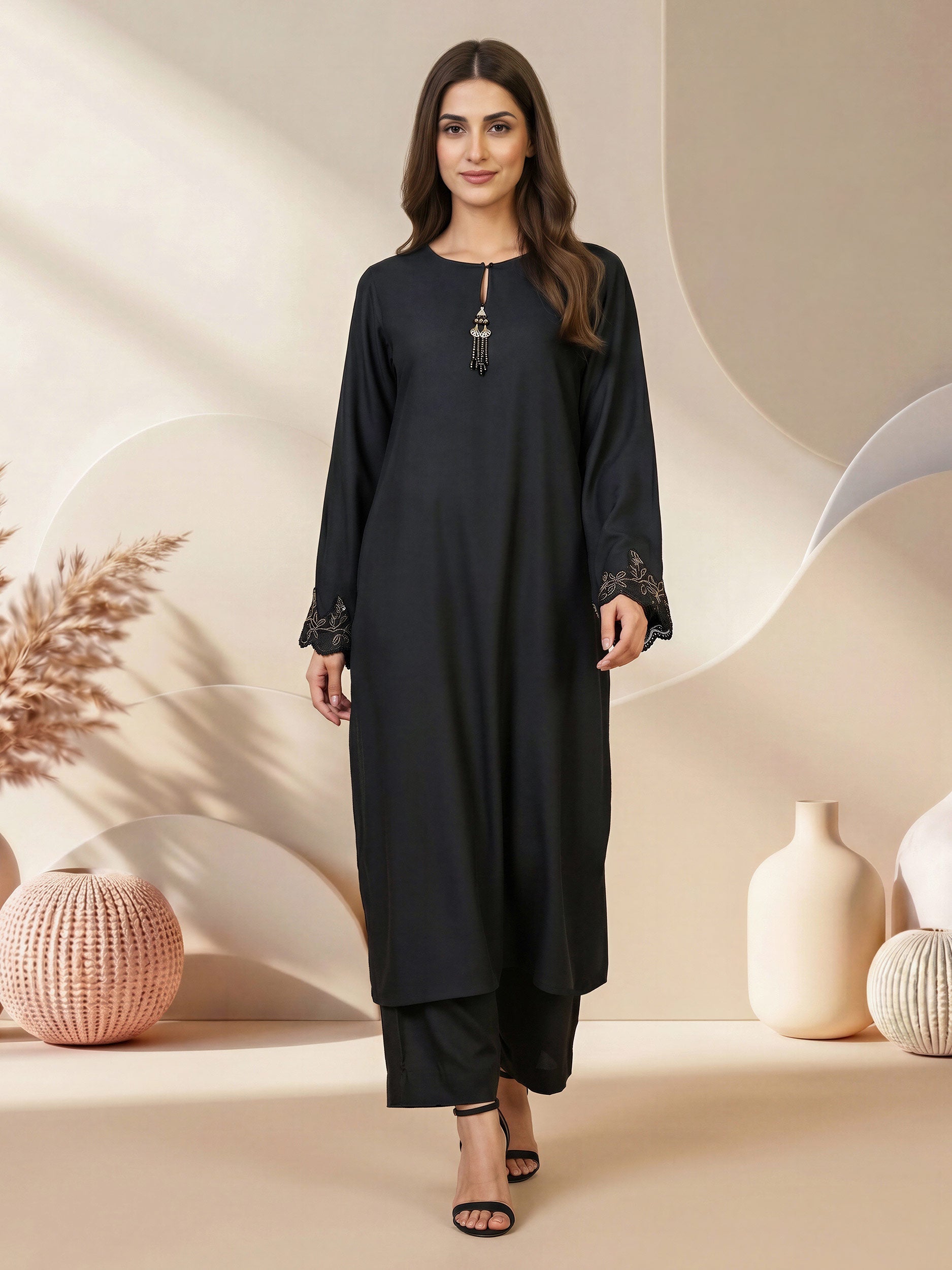 2 Piece Premium Silk Suit- Embellished (Pret)