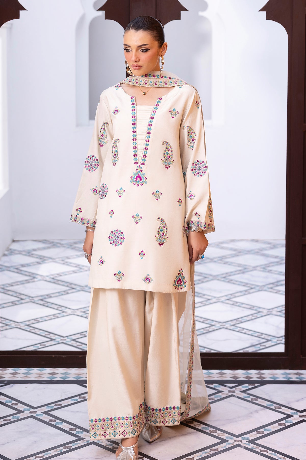 3-PC Embroidered Raw-Silk CMA-6-404