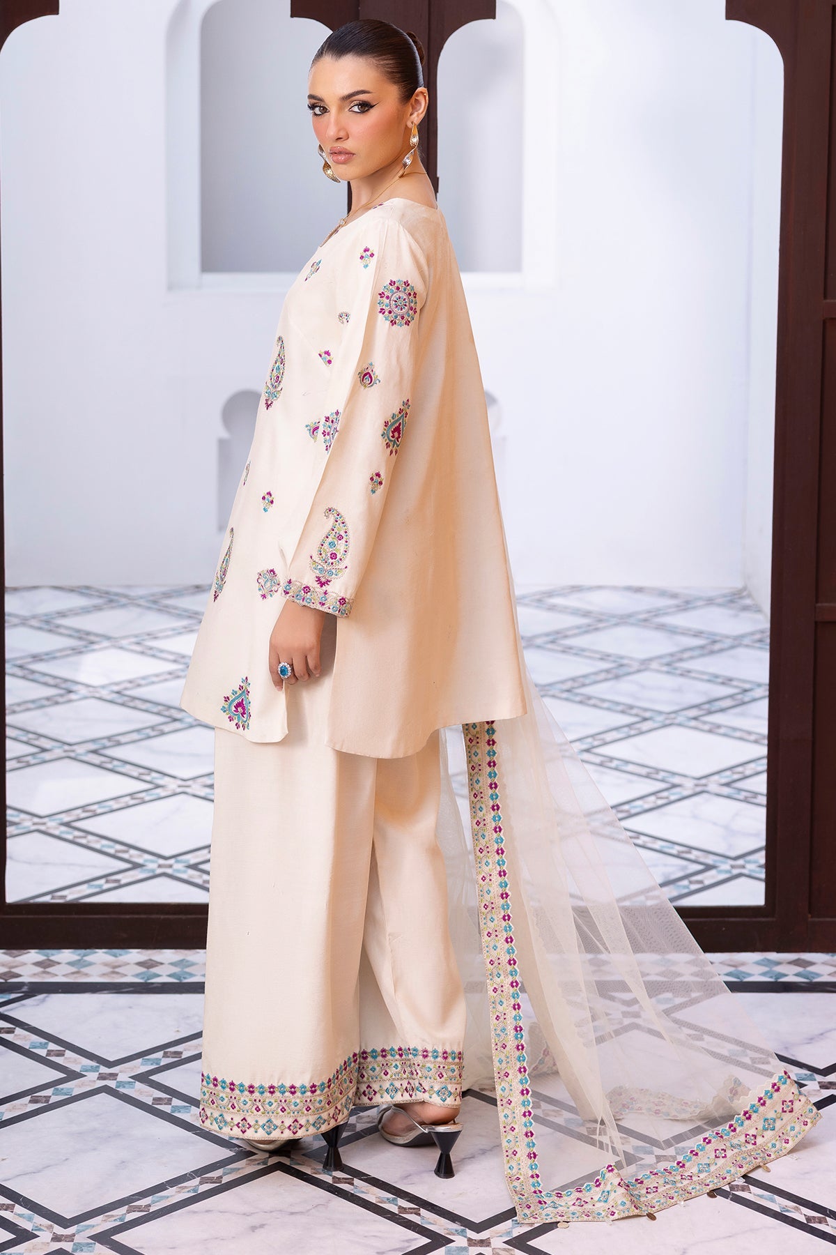 3-PC Embroidered Raw-Silk CMA-6-404