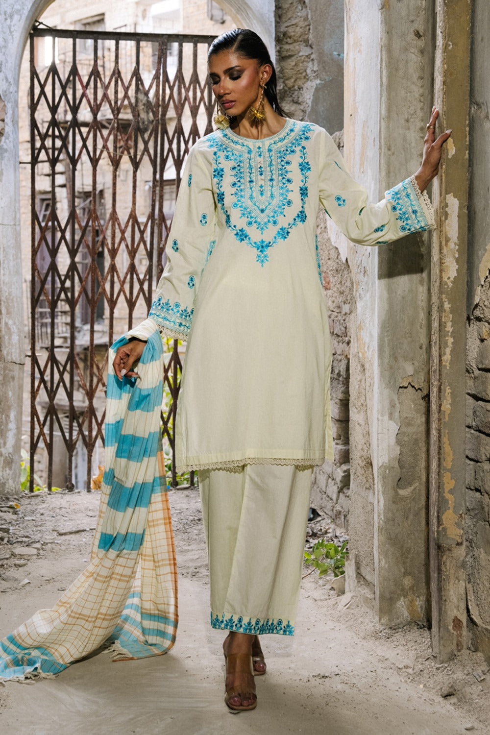 3PC Cambric Embroidered Suit