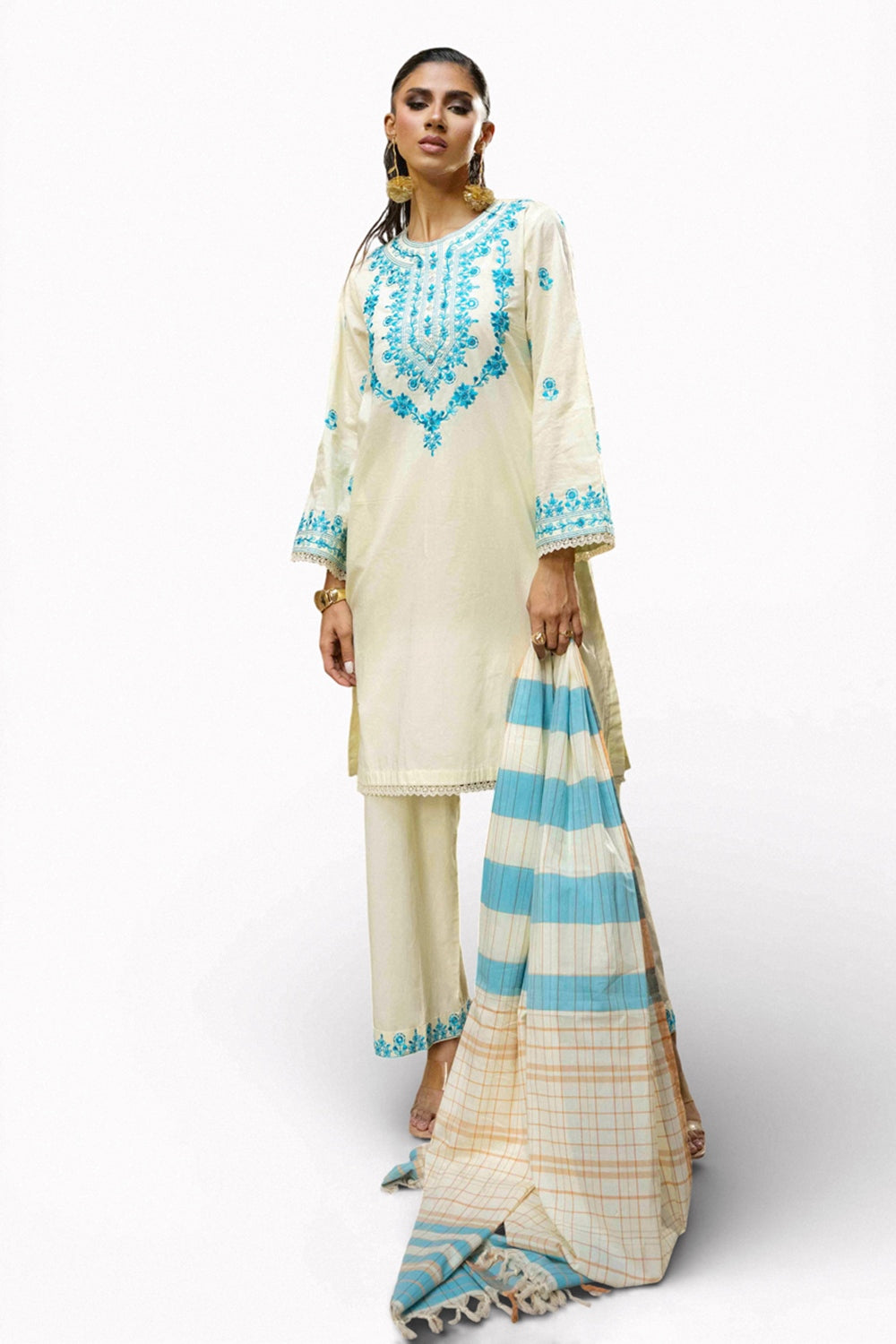 3PC Cambric Embroidered Suit