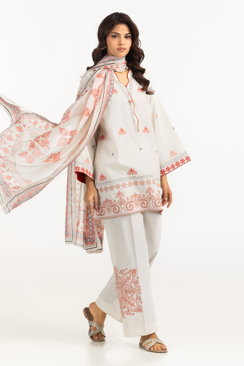 3PC Cambric Embroidered Suit