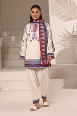 3PC Cambric Embroidered Suit With Printed Scarf