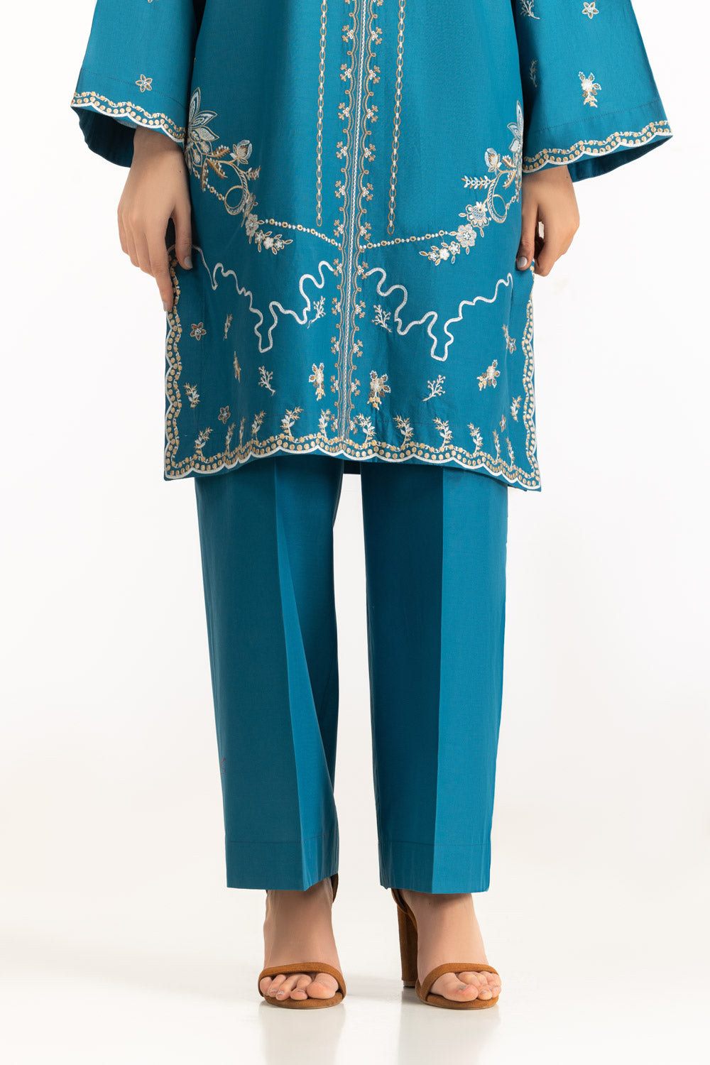 3PC Cambric Embroidered Suit With Scarf