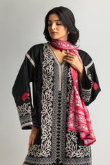 3PC Cambric Embroidered Suit With Scarf
