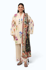 3PC Cambric Printed Suit With Embroidered