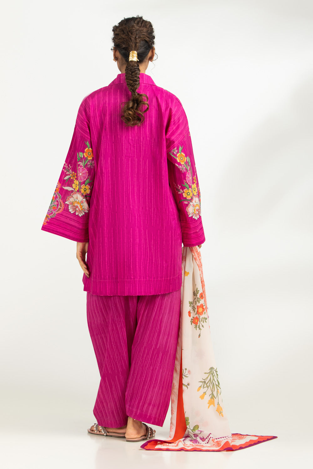 3PC Cambric Printed Suit With Scarf