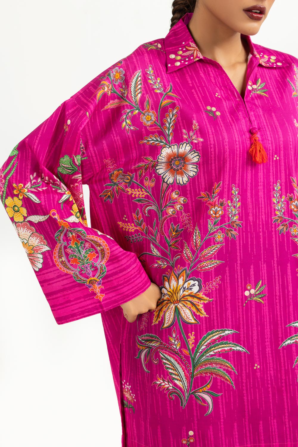 3PC Cambric Printed Suit With Scarf