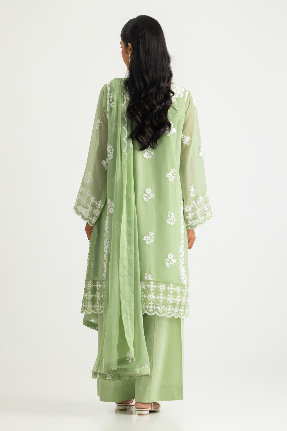 3PC Chiffon Embroidered Suit