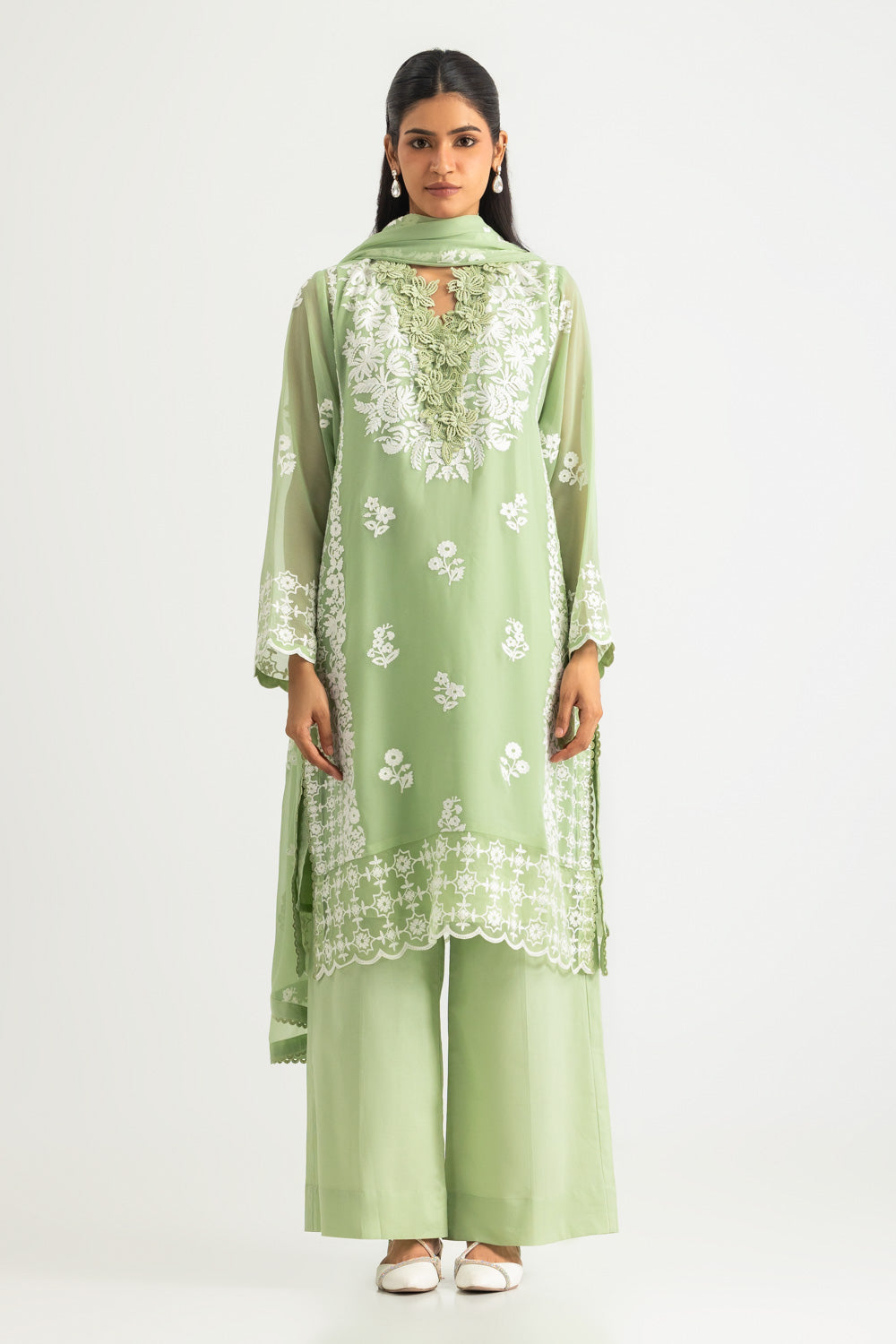 3PC Chiffon Embroidered Suit