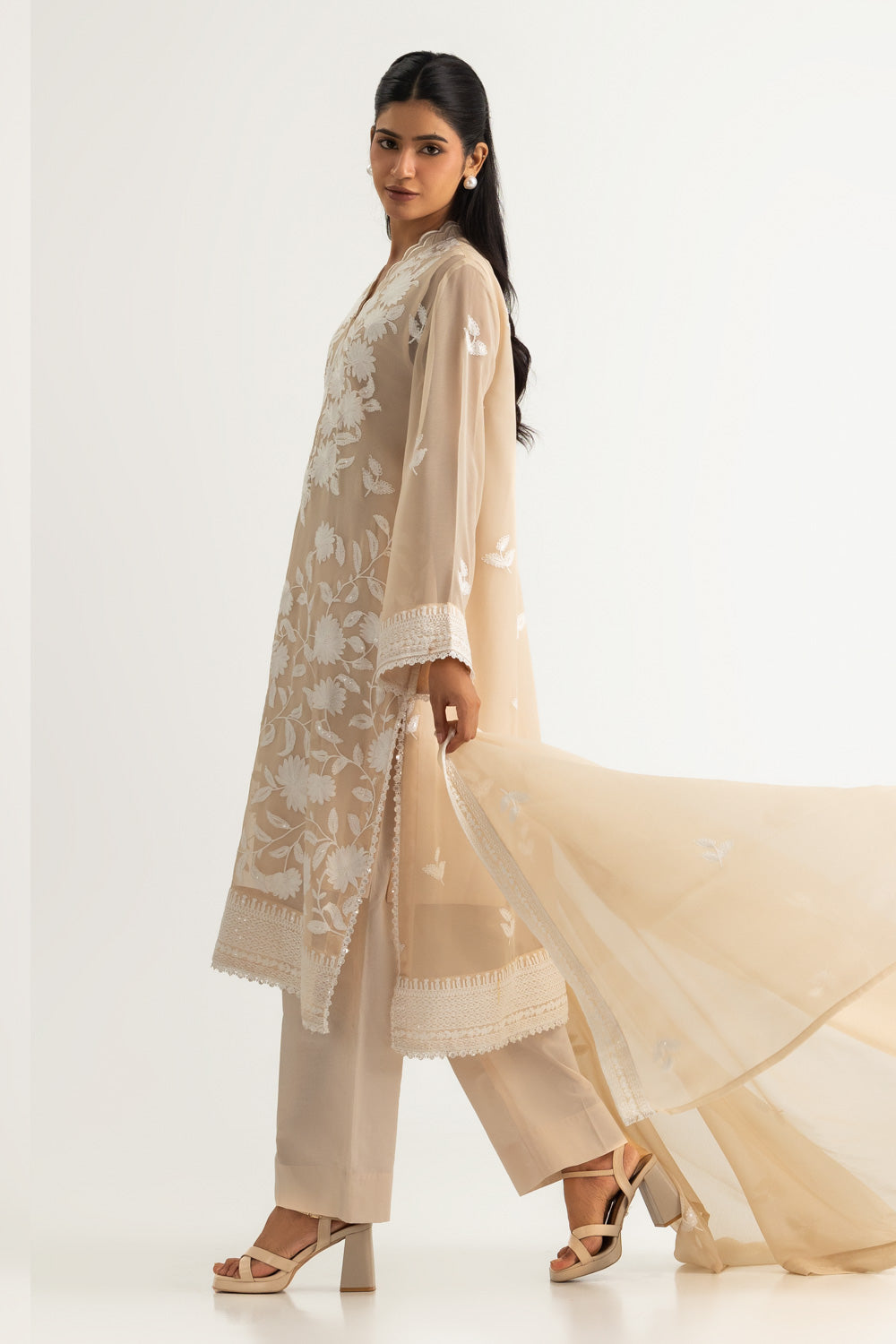 3PC Chiffon Embroidered Suit