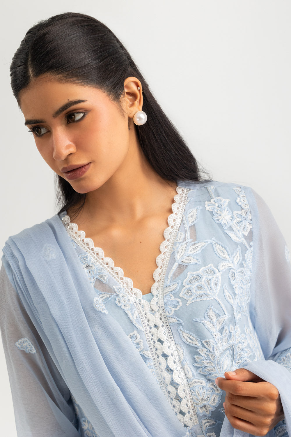 3PC Chiffon Embroidered Suit