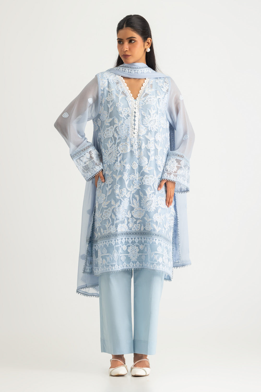 3PC Chiffon Embroidered Suit