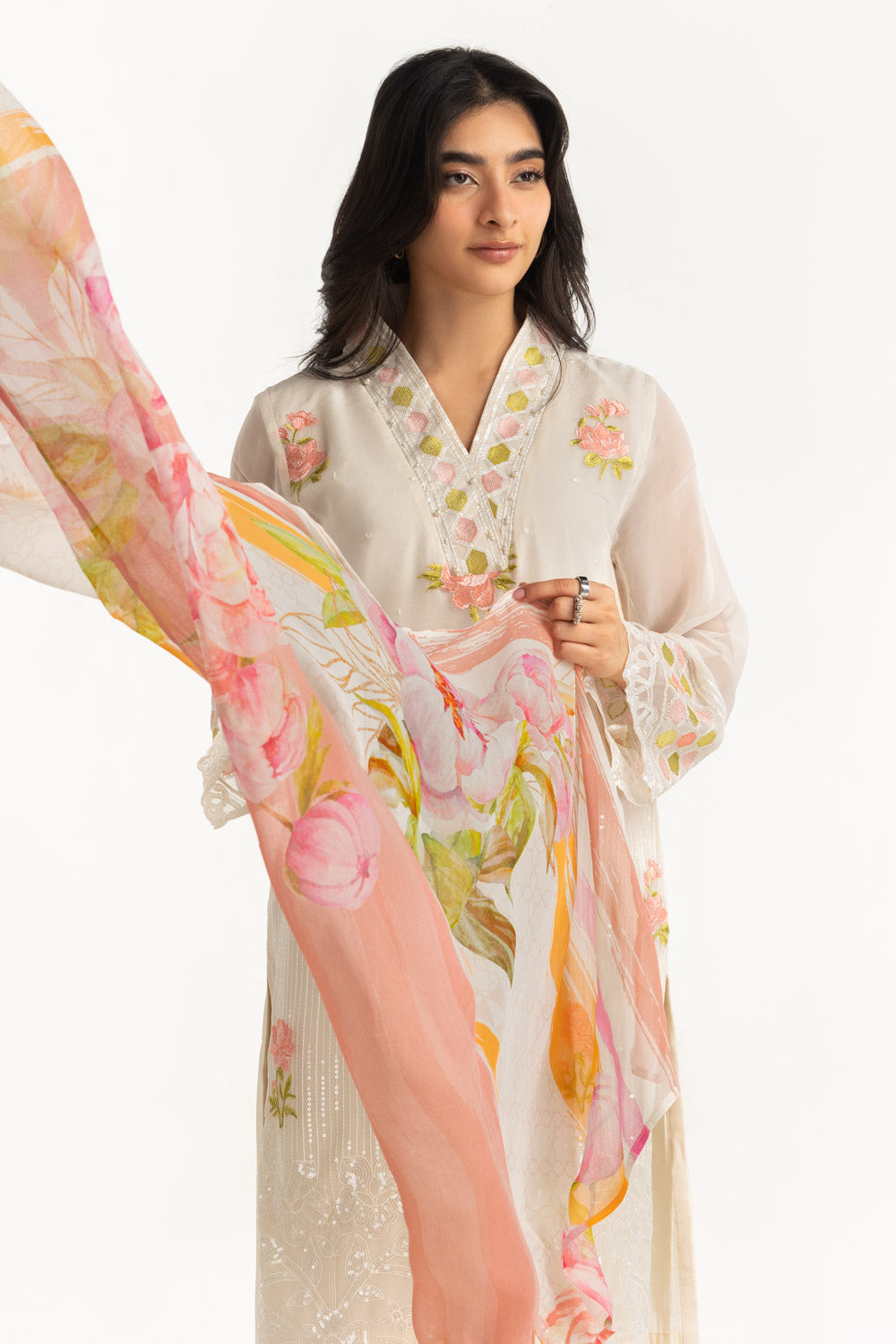3PC Chiffon Sequins Embroidered Suit