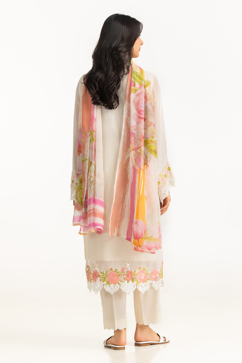 3PC Chiffon Sequins Embroidered Suit