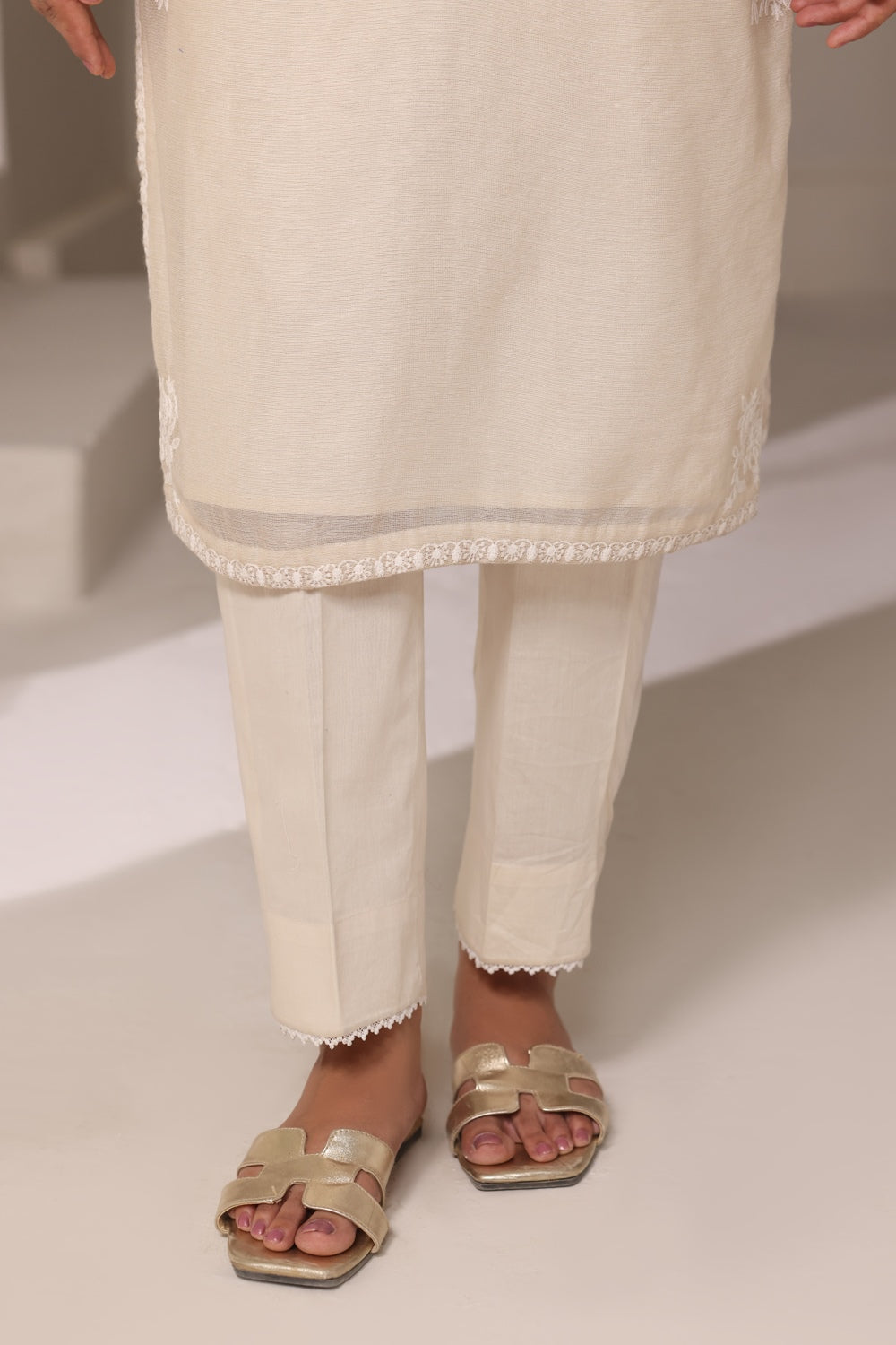 3PC Cotton Net Embroidered Suit