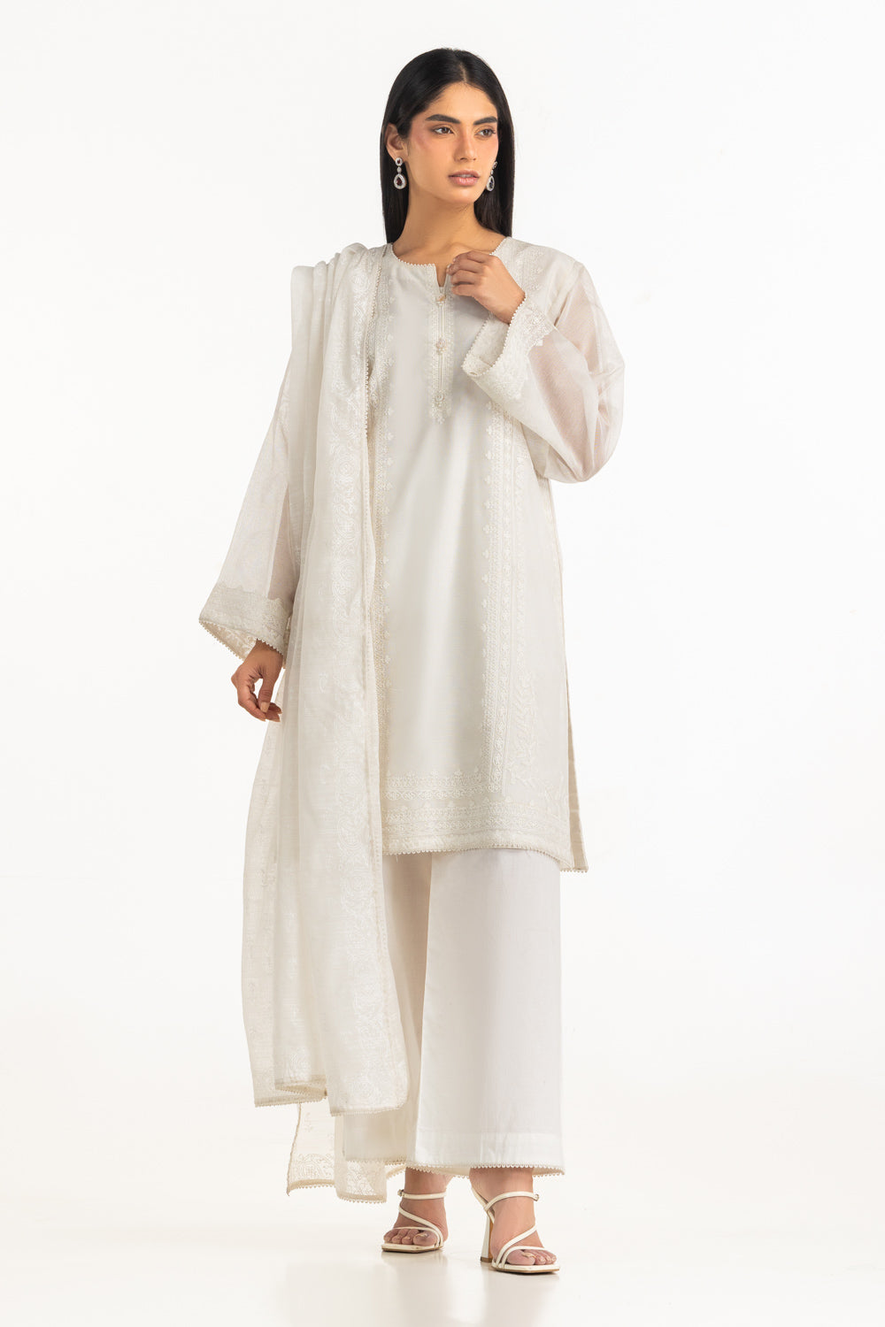 3PC Cotton Net Embroidered Suit