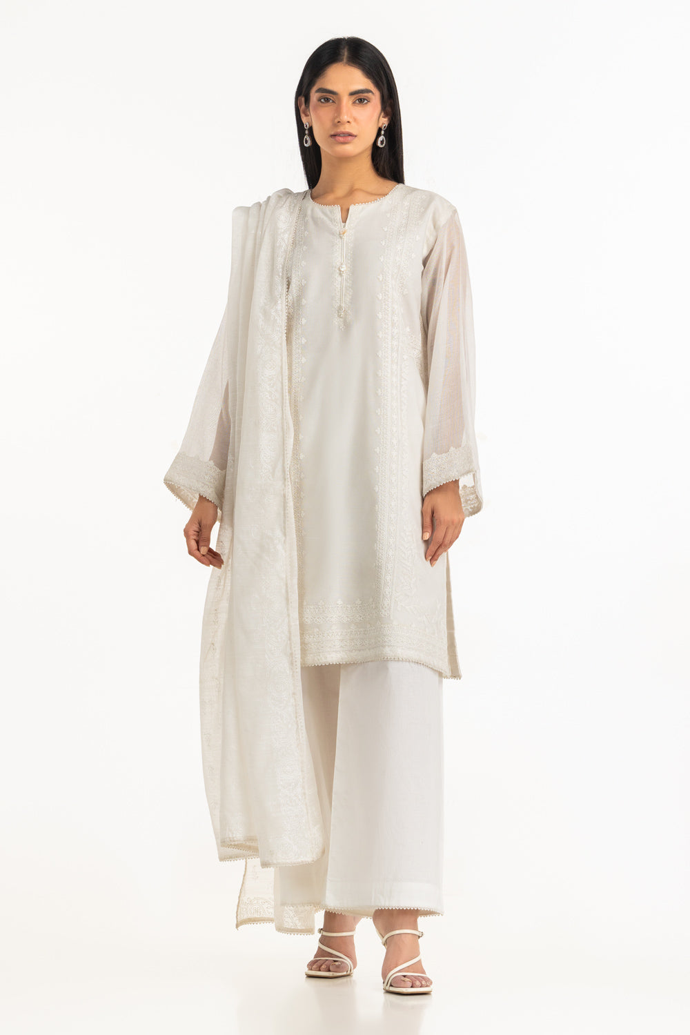 3PC Cotton Net Embroidered Suit