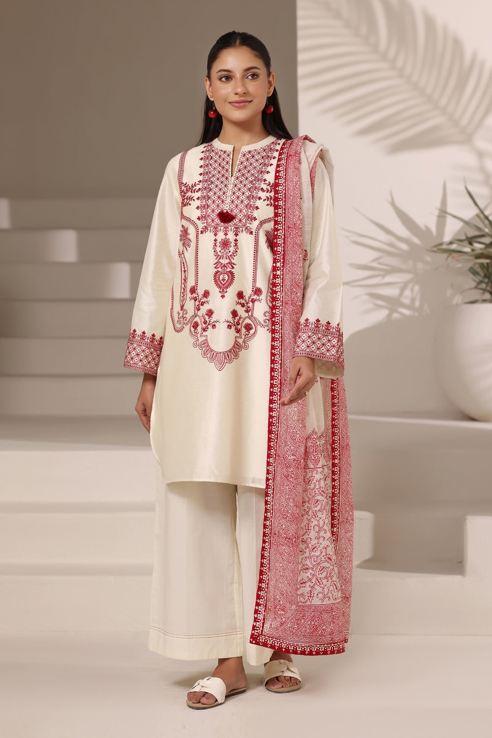 3PC Cotton Net Embroidered Suit