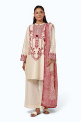3PC Cotton Net Embroidered Suit