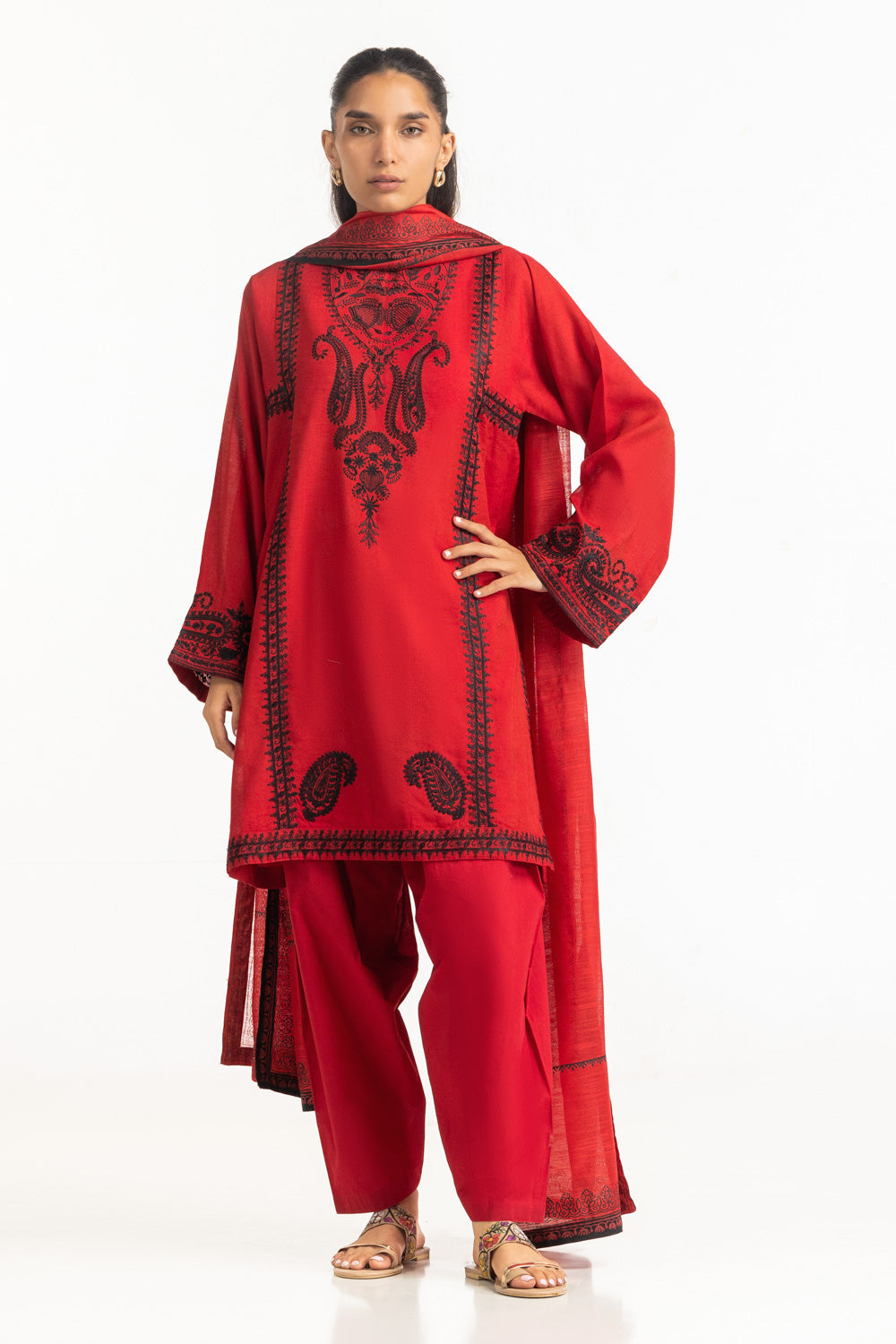 3PC Cotton Net Embroidered Suit