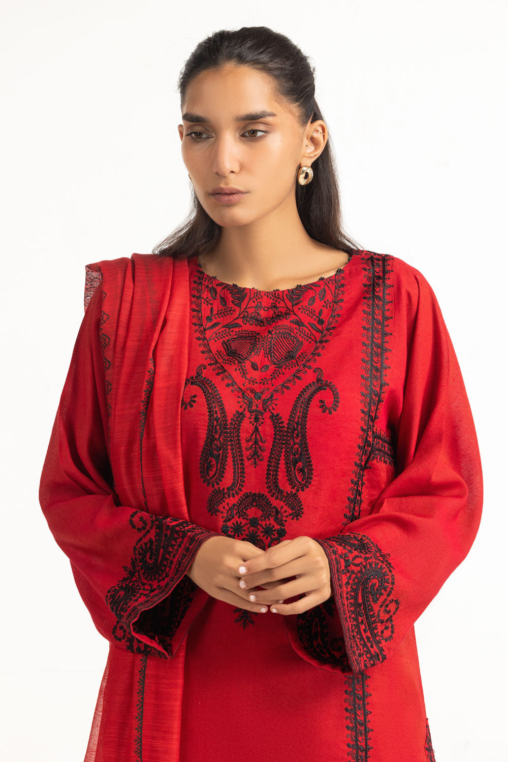 3PC Cotton Net Embroidered Suit