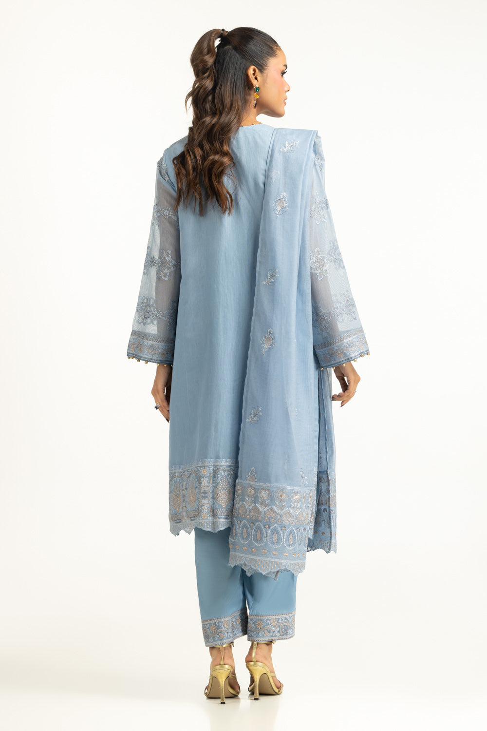 3PC Cotton Net Embroidered Suit