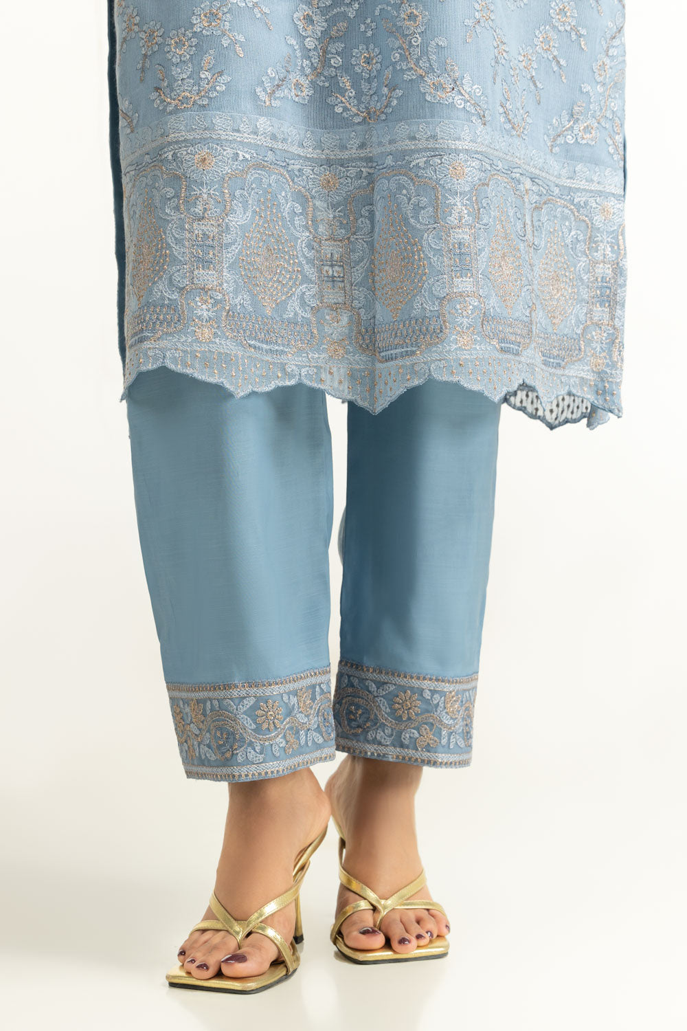 3PC Cotton Net Embroidered Suit