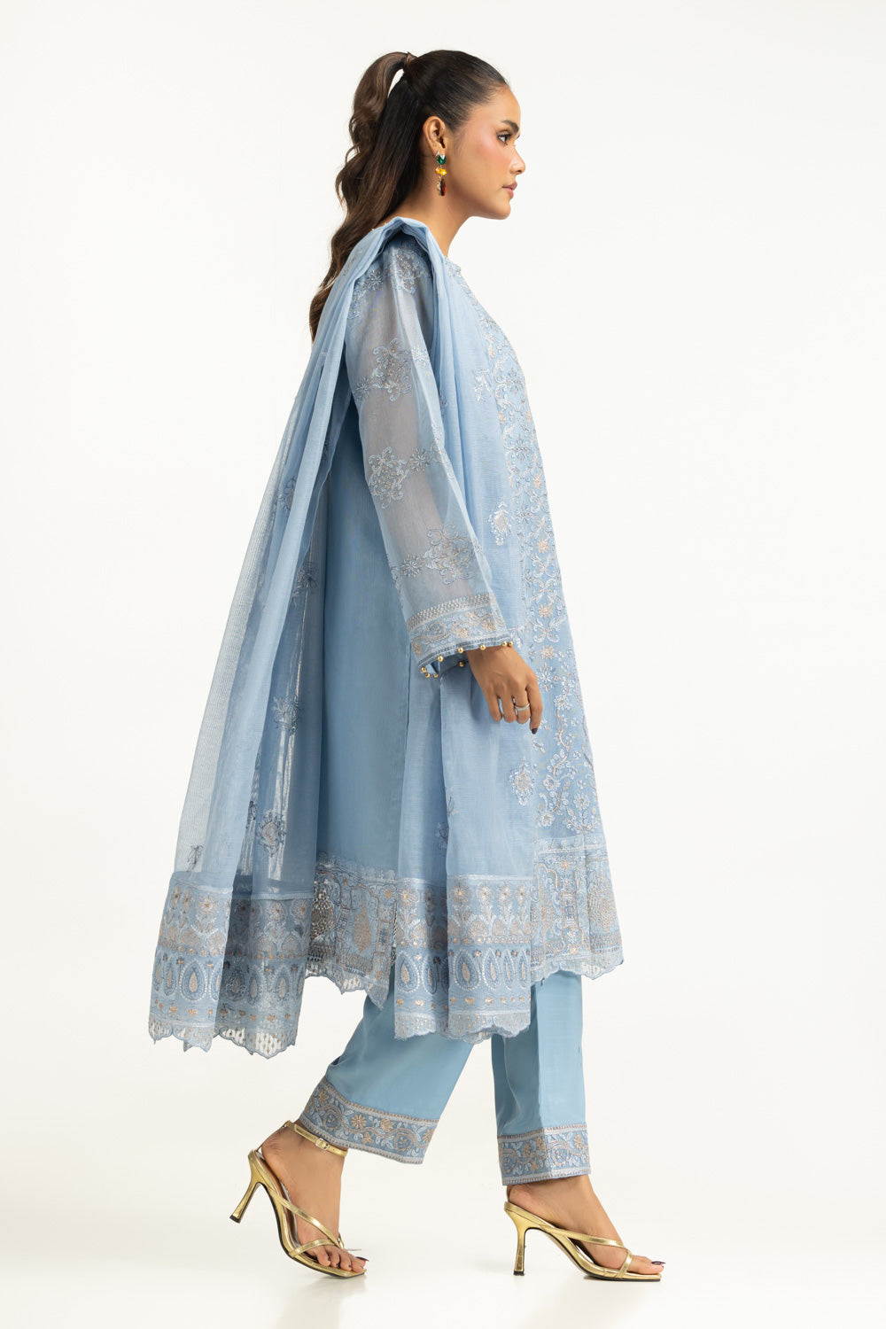 3PC Cotton Net Embroidered Suit