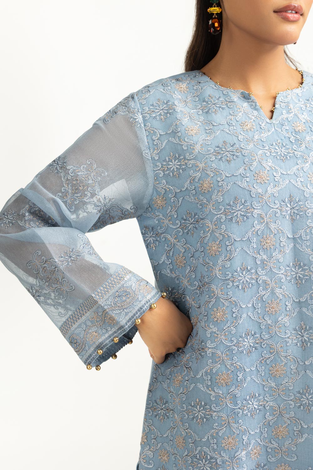 3PC Cotton Net Embroidered Suit