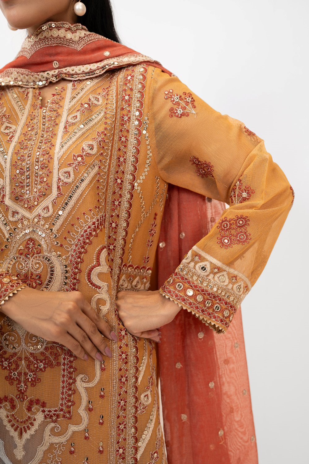 3PC Cotton Net Embroidered Suit