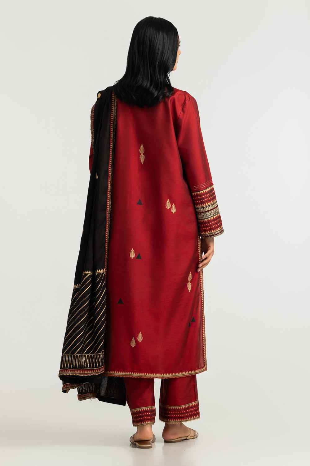 3PC Cotton Silk Embroidered Suit With Block Print
