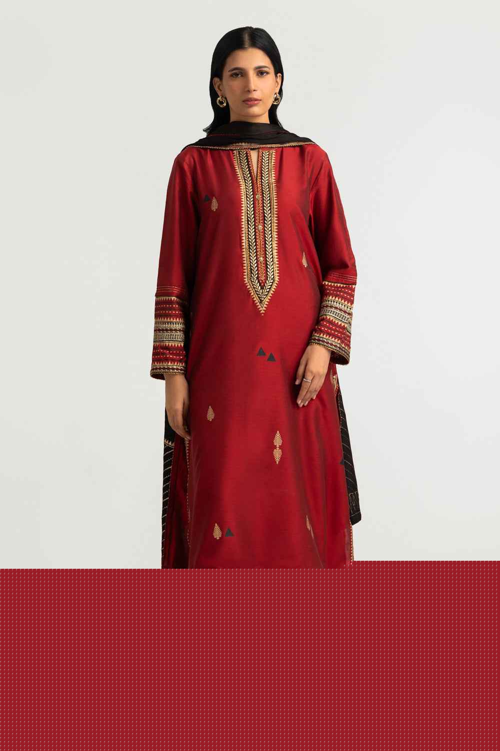 3PC Cotton Silk Embroidered Suit With Block Print
