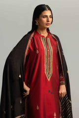 3PC Cotton Silk Embroidered Suit With Block Print