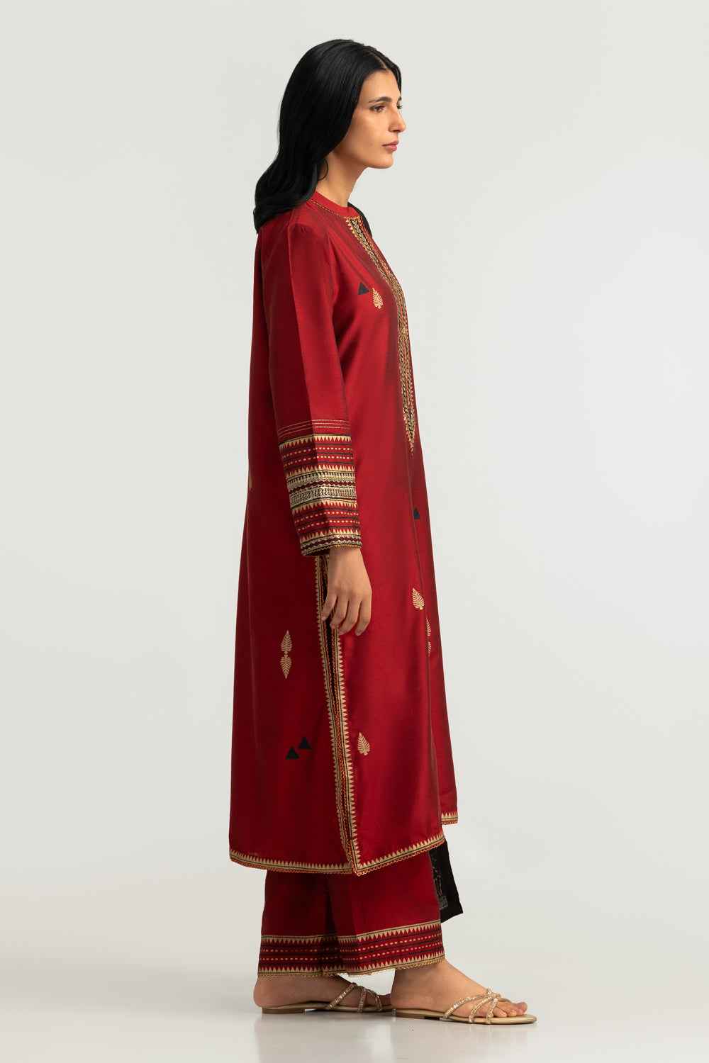3PC Cotton Silk Embroidered Suit With Block Print