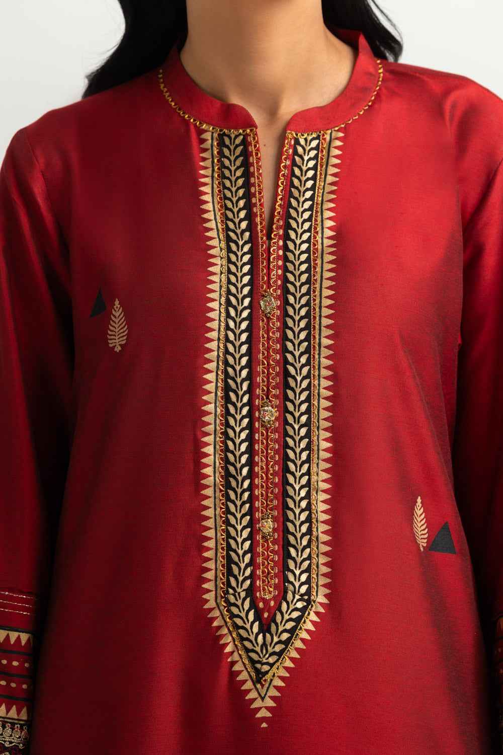 3PC Cotton Silk Embroidered Suit With Block Print
