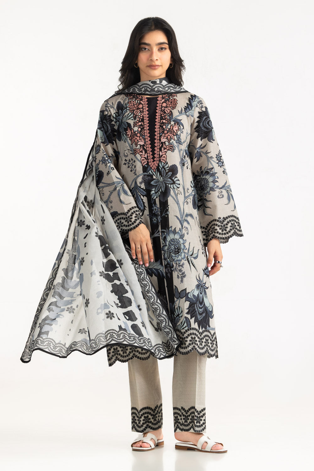 3PC Cross Hatch Printed Suit
