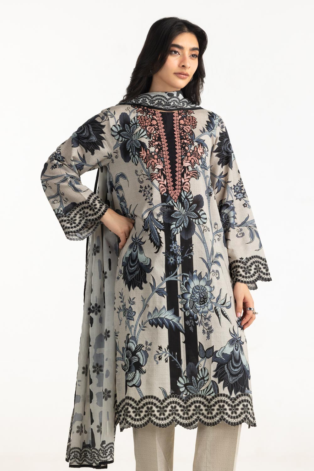 3PC Cross Hatch Printed Suit