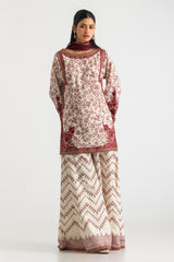 3PC Cross Hatch Printed Suit With Embroidered
