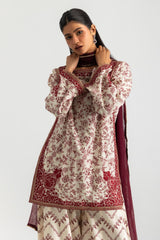 3PC Cross Hatch Printed Suit With Embroidered