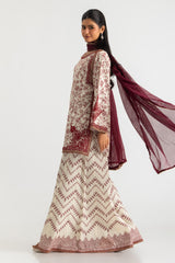 3PC Cross Hatch Printed Suit With Embroidered