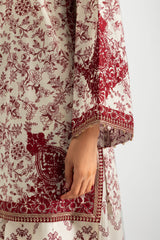 3PC Cross Hatch Printed Suit With Embroidered