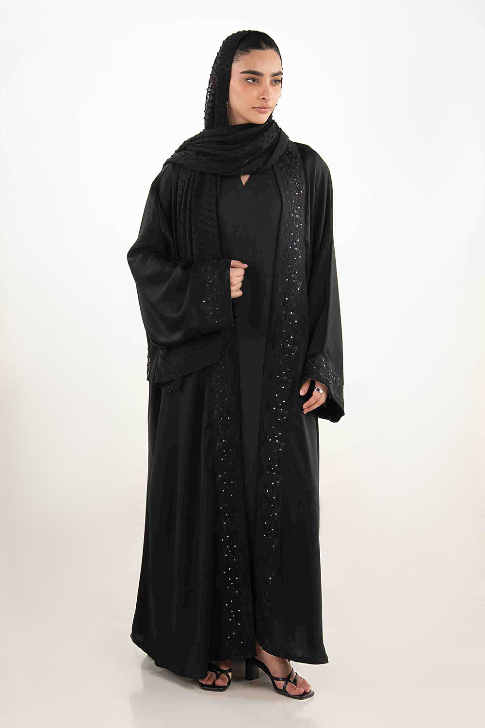 3PC Georgette Embroidered Abaya
