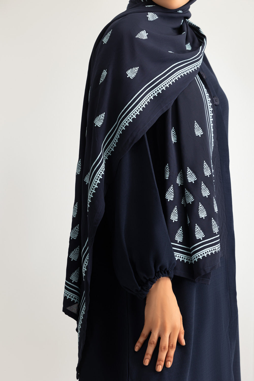3PC Georgette Slub Abaya And Trouser With Block Printed Scarf