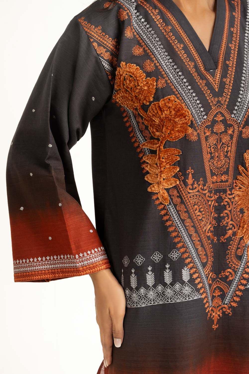 3PC Khaddar Printed Suit with Embroidered