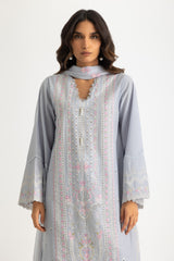 3PC Lawn Embroidered Suit With Chiffon Embroidered Dupatta