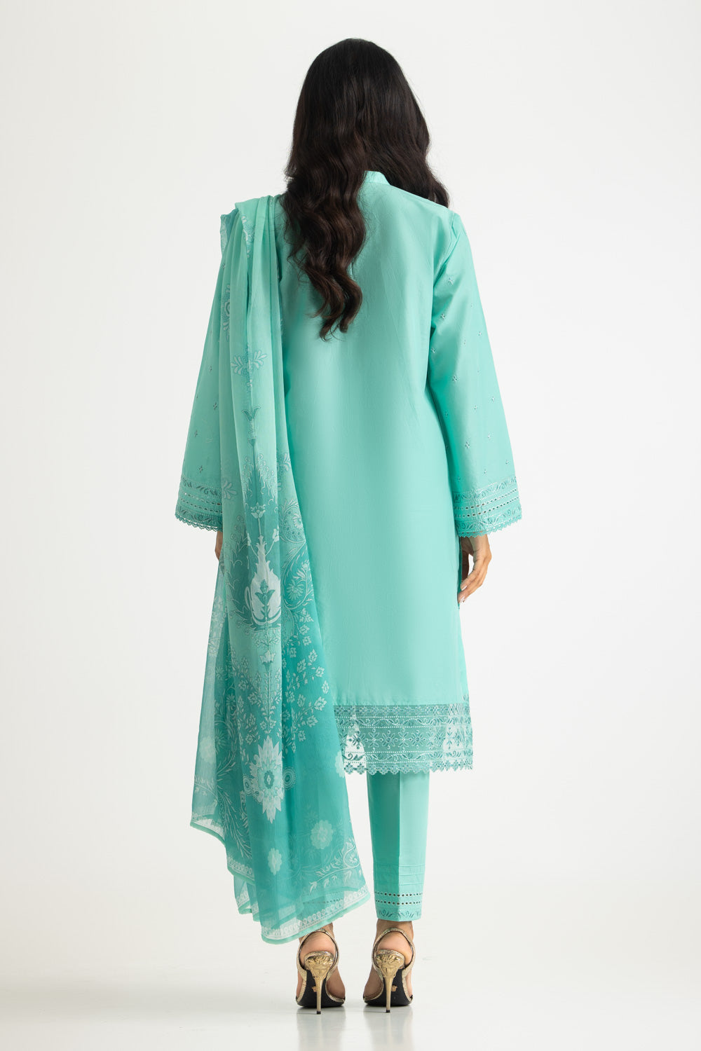 3PC Lawn Embroidered Suit With Chiffon Printed Dupatta