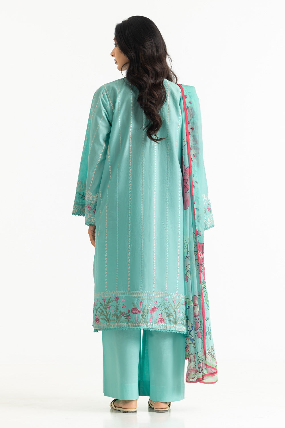 3PC Lawn Embroidered Suit With Chiffon Printed Dupatta