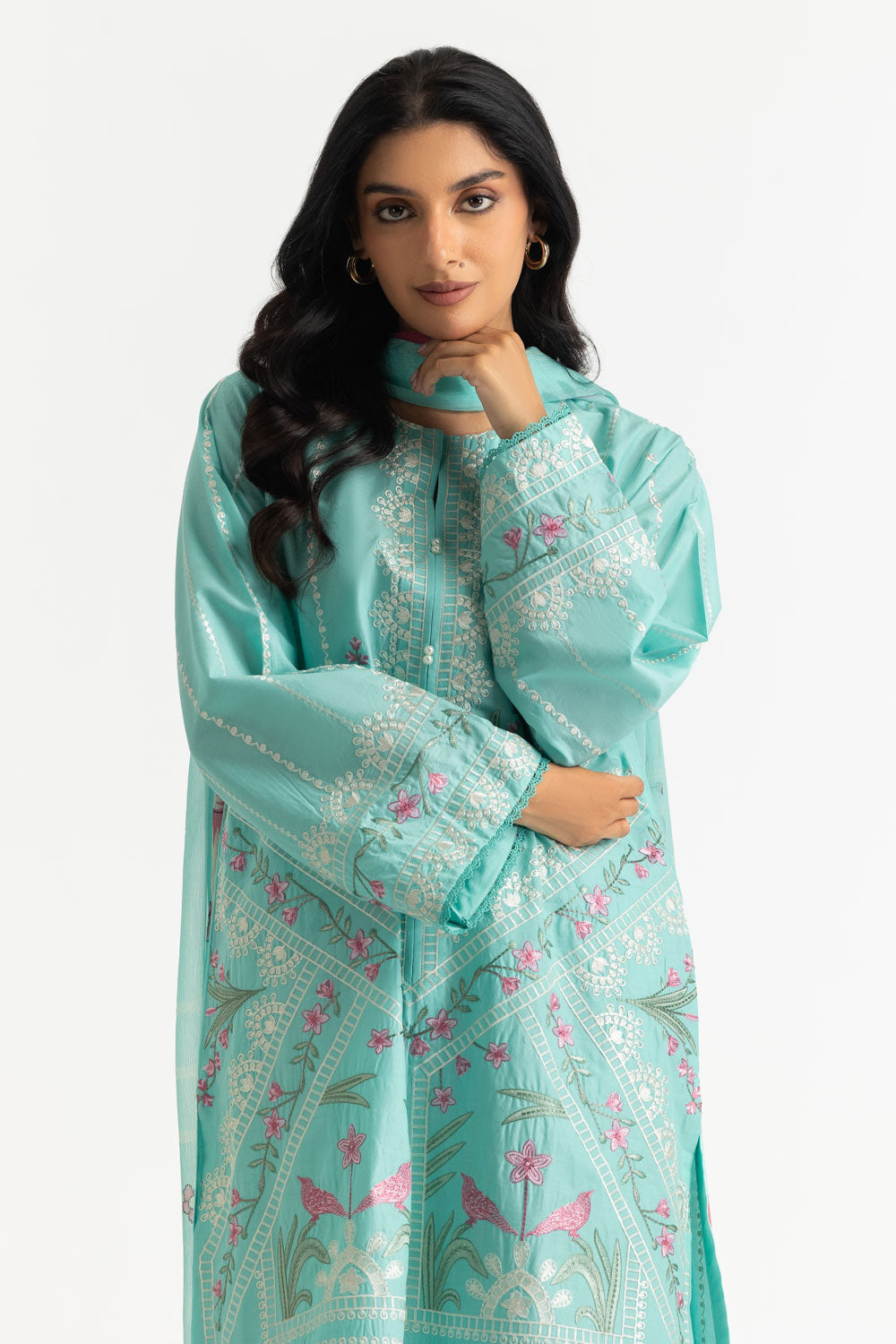 3PC Lawn Embroidered Suit With Chiffon Printed Dupatta